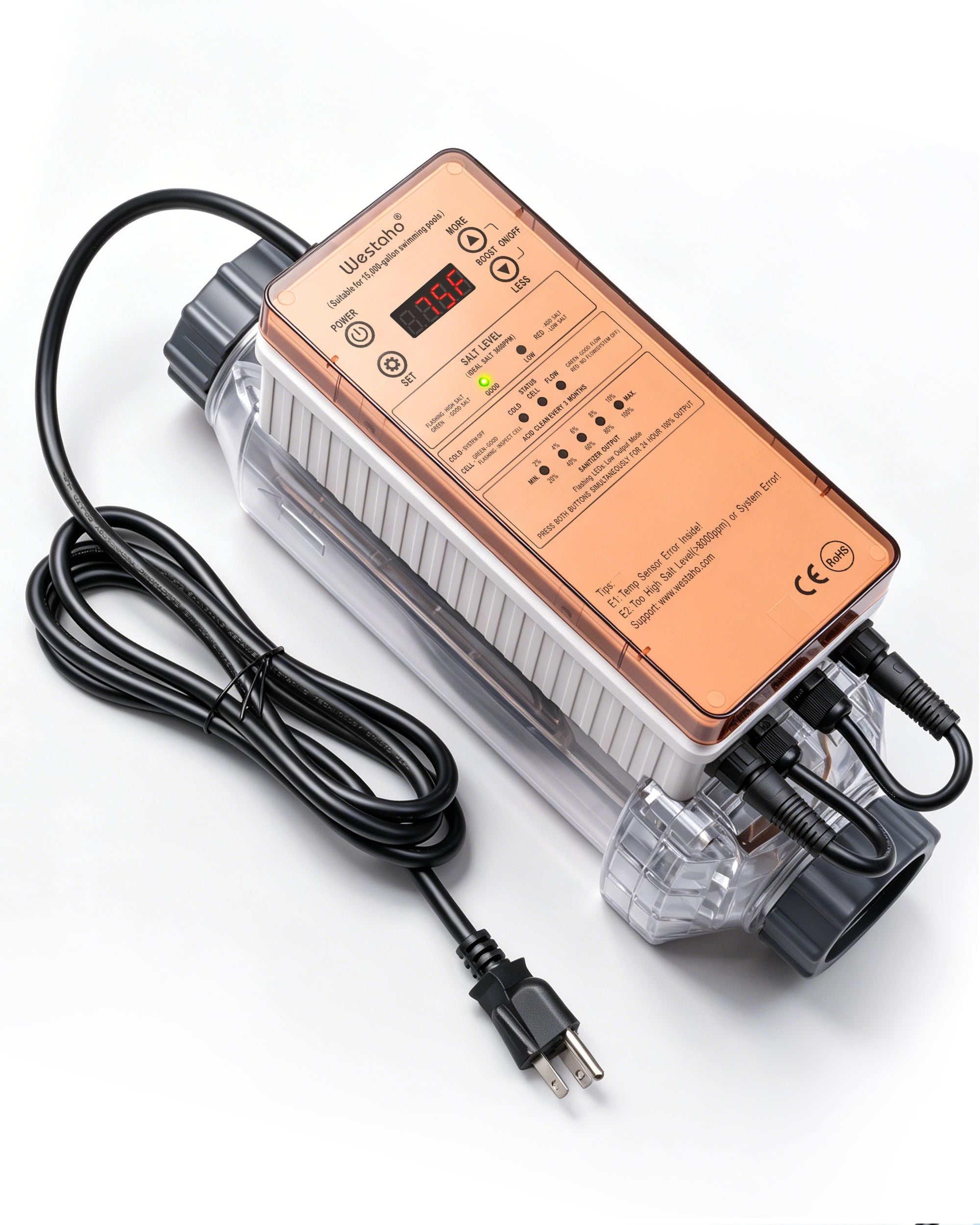 15,000 Gallons Westaho Salt Chlorine Generator with USA Titanium Cell & Waterproof Control Panel, for Above Ground Pools, Compatible with Intex Pool