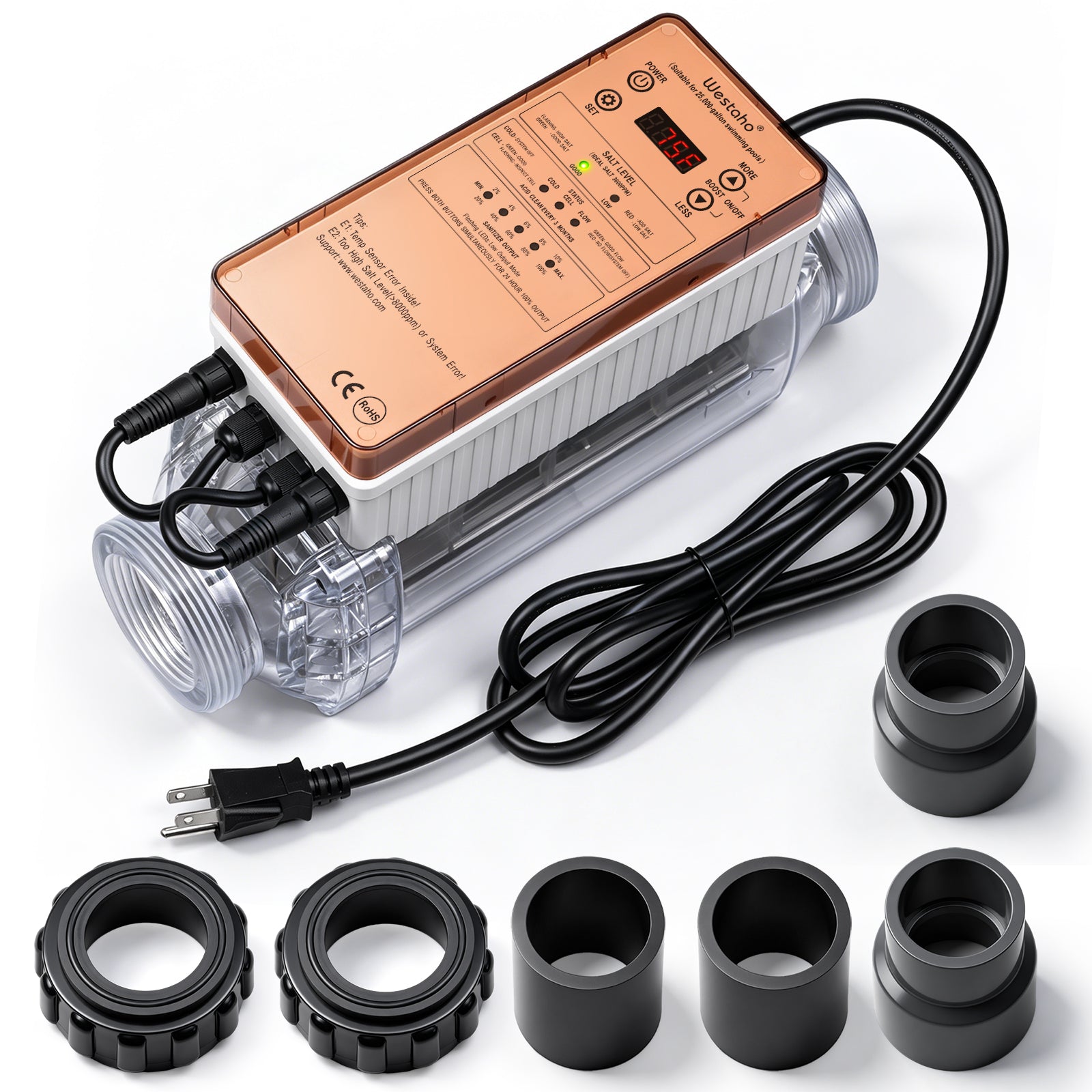 25,000 Gallons Westaho Pool Salt System for Inground Pools, Salt Chlorine Generator - USA Titanium Cell (10,000-Hour Lifespan), Compatible Replacement for Pentair Intellichlor IC20 EC-520554