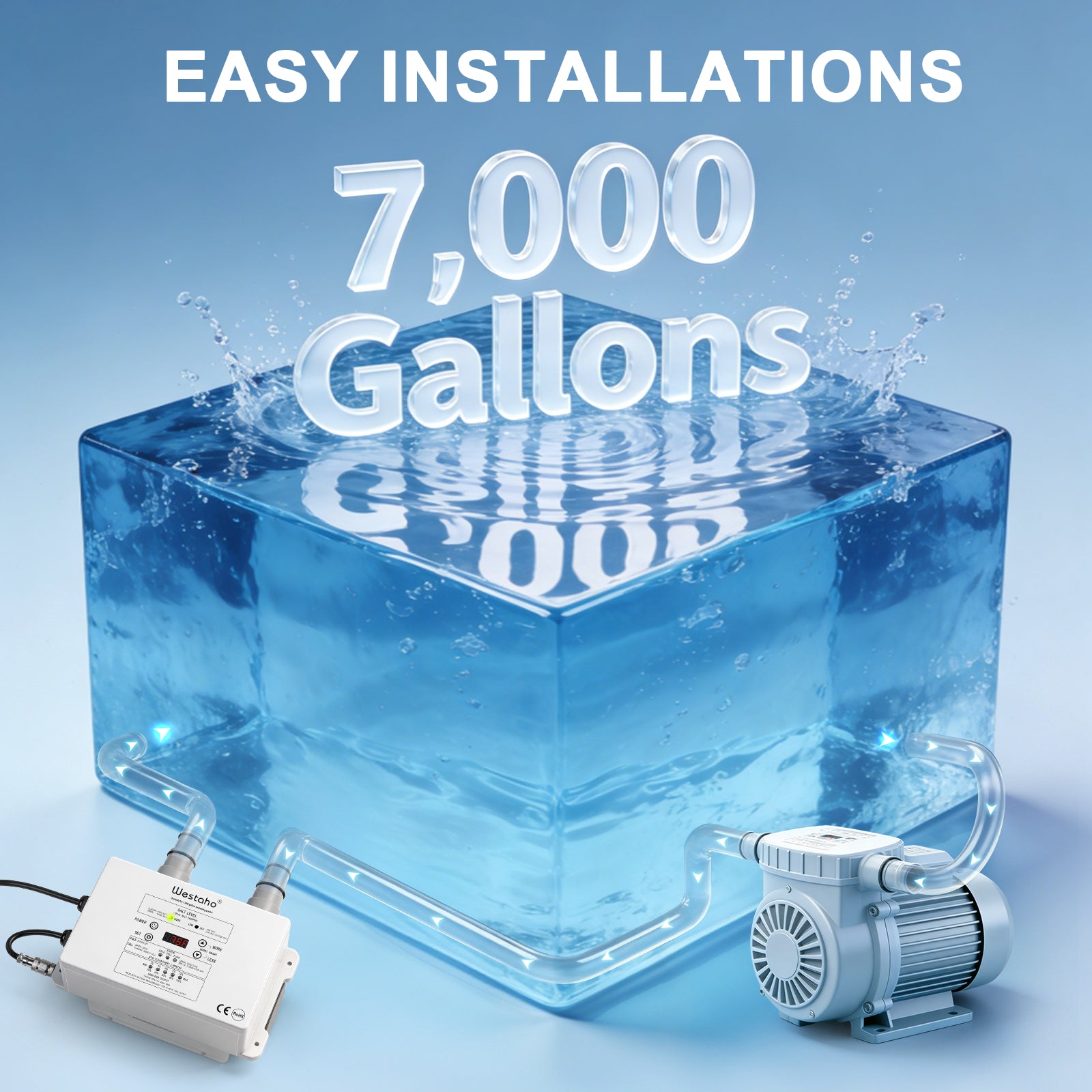 Salt Chlorine Generator, Westaho Salt Water Pool Chlorinator System with USA-Made Titanium Cells, Up to 7,000 Gallons Pools, Compatible with Intex Pools, No Sudden Shutdowns from Minor Salt Changes