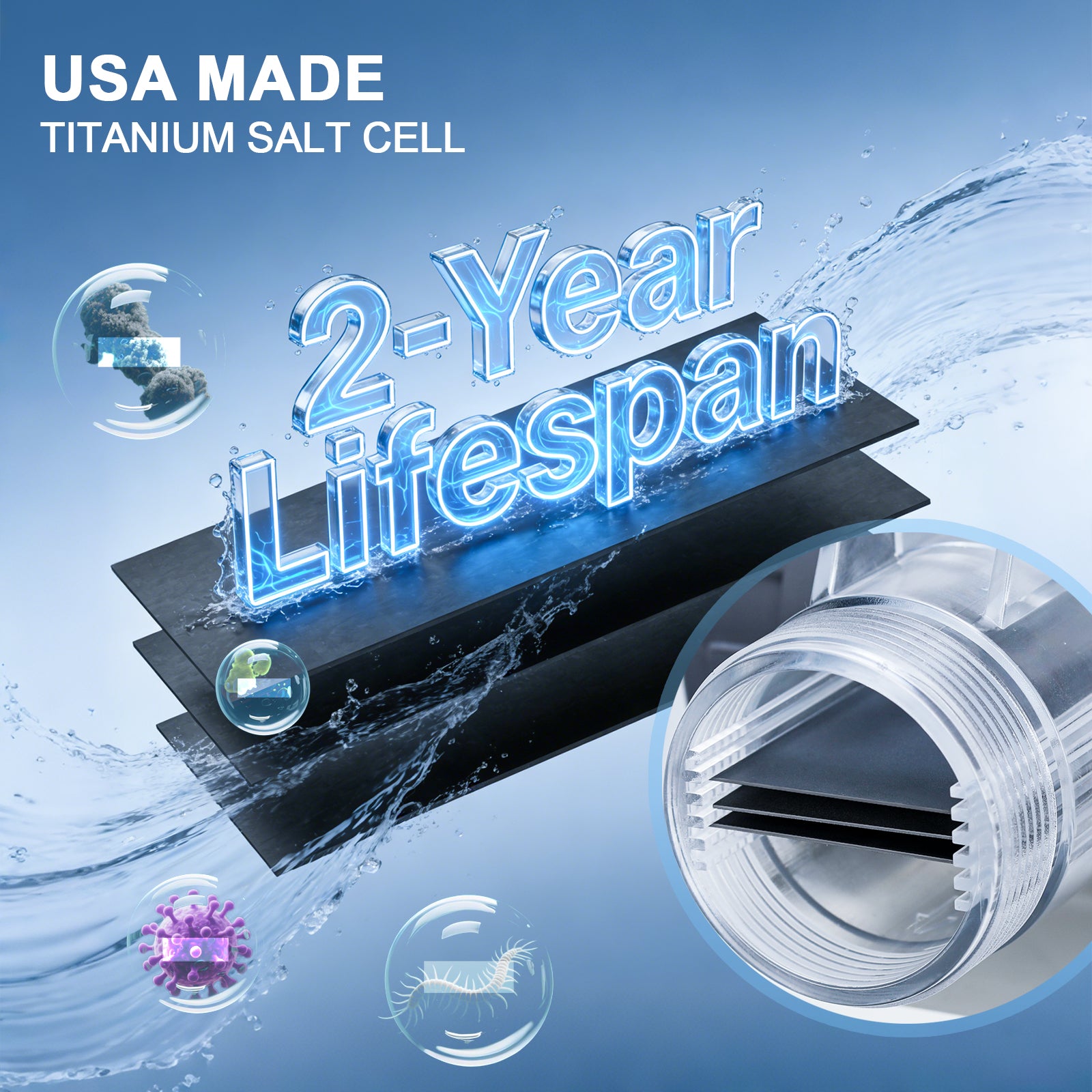 Salt Chlorine Generator, Westaho Salt Water Pool Chlorinator System with USA-Made Titanium Cells, Up to 7,000 Gallons Pools, Compatible with Intex Pools, No Sudden Shutdowns from Minor Salt Changes