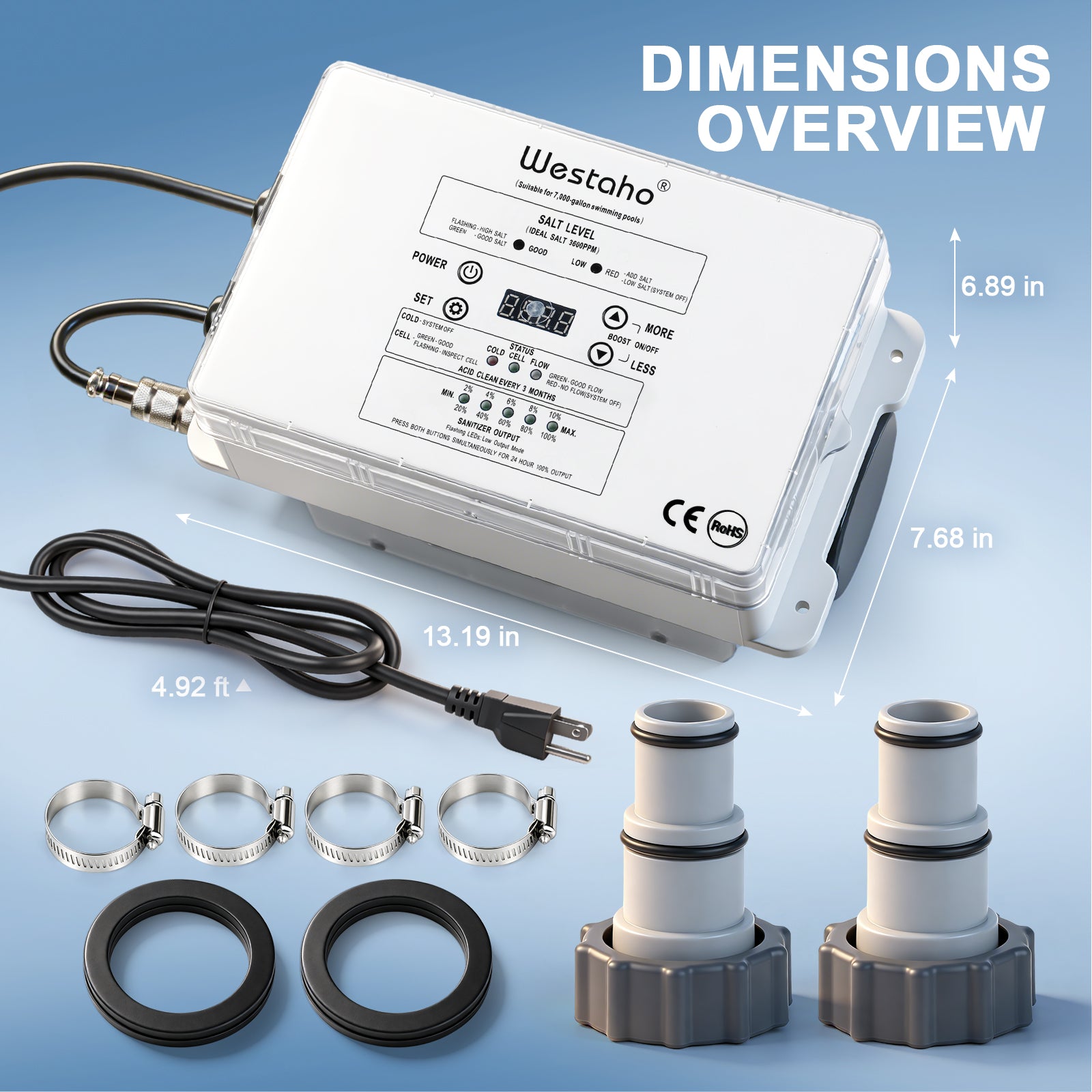 Salt Chlorine Generator, Westaho Salt Water Pool Chlorinator System with USA-Made Titanium Cells, Up to 7,000 Gallons Pools, Compatible with Intex Pools, No Sudden Shutdowns from Minor Salt Changes