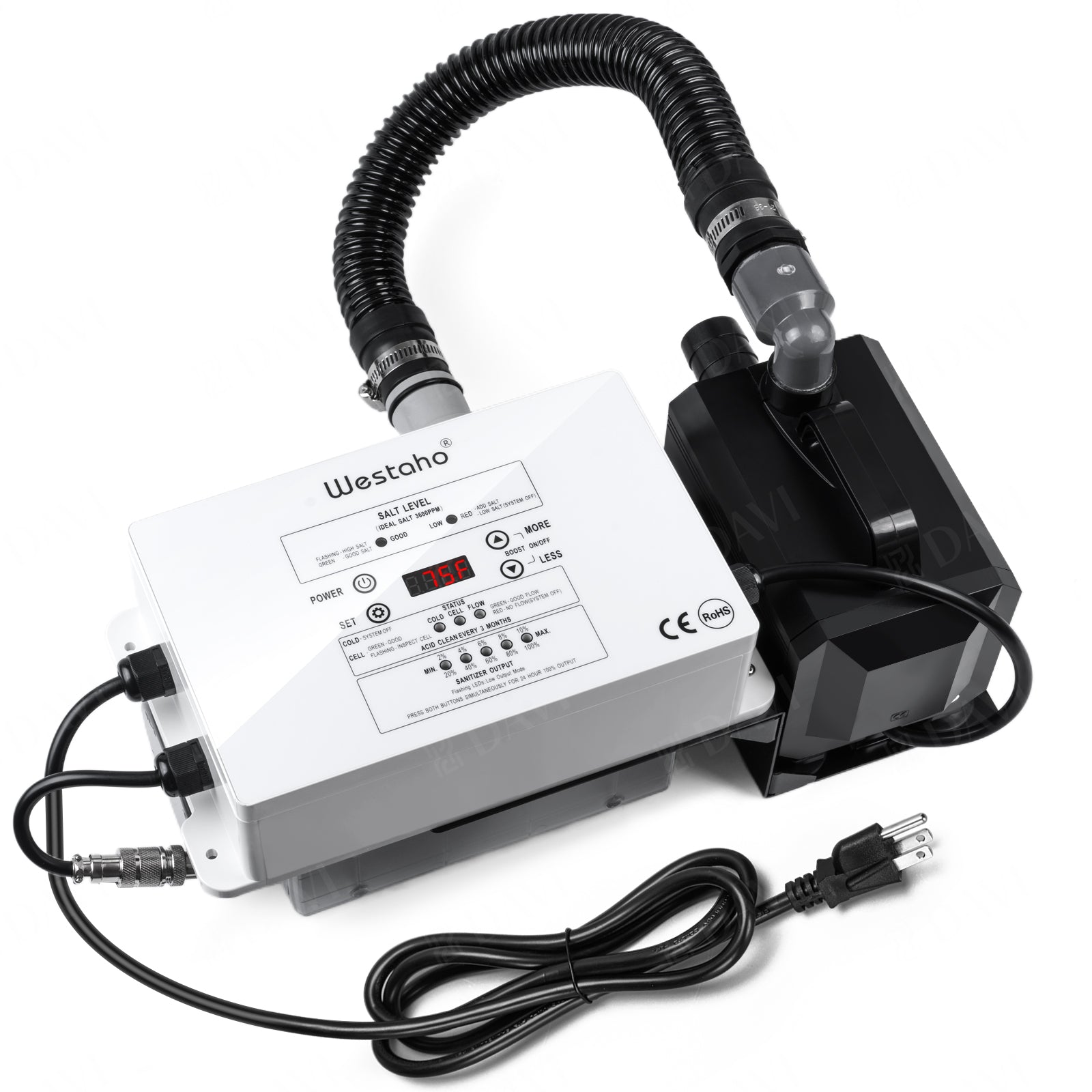 Salt Chlorine Generator & Pool Pump, Westaho Salt Water Pool Chlorinator System with Integrated Design, USA Made Titanium Cell, Designed for Above Ground Pools Up to 15,000 Gallons