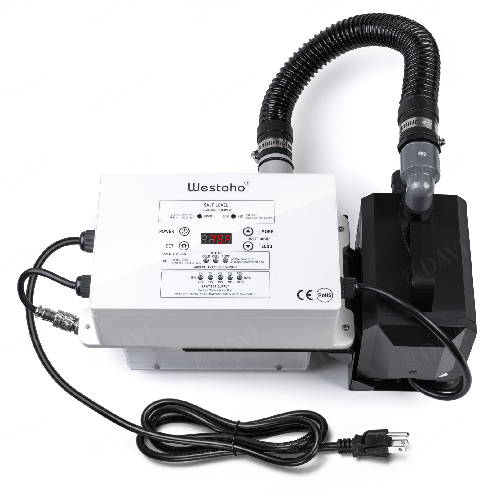 Salt Chlorine Generator & Pool Pump, Westaho Salt Water Pool Chlorinator System with Integrated Design, USA Made Titanium Cell, Designed for Above Ground Pools Up to 15,000 Gallons