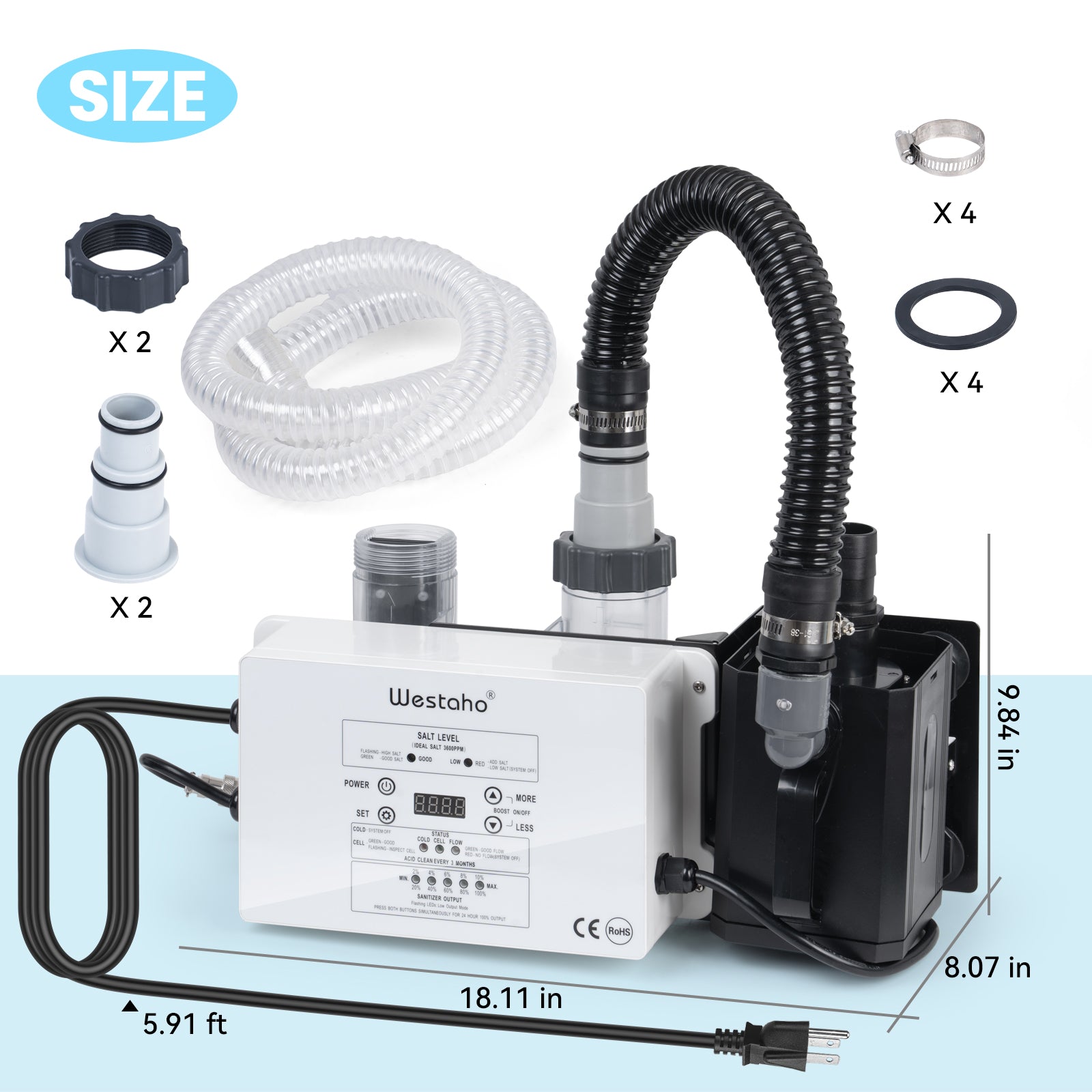 Salt Chlorine Generator & Pool Pump, Westaho Salt Water Pool Chlorinator System with Integrated Design, USA Made Titanium Cell, Designed for Above Ground Pools Up to 15,000 Gallons