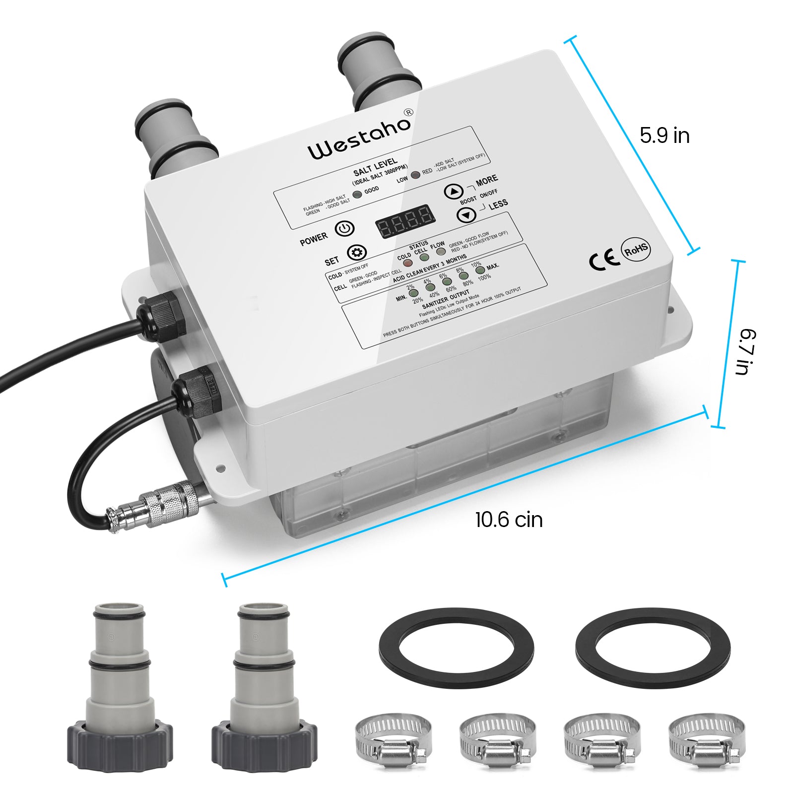 Salt Chlorine Generator, Westaho Salt Water Pool Chlorinator System with USA-Made Titanium Cells, for Above Ground Pools Up to 15,000 Gallons