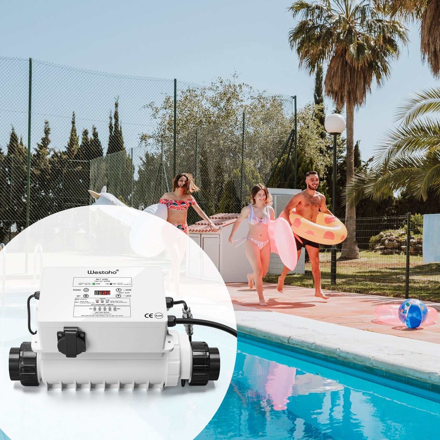 Westaho Salt Chlorine Generator with Pump Timer Controller for Inground Pools, 40,000 Gallons
