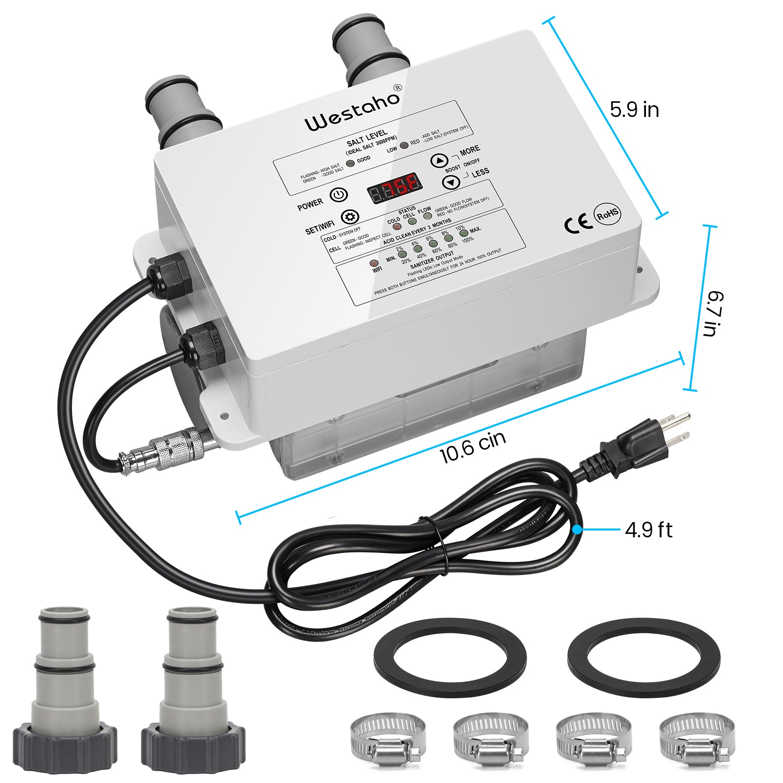 WiFi Salt Chlorine Generator, Westaho Salt Water Pool Chlorinator System with APP Remote Control, USA Titanium Salt Cell, Compatible with Intex Pool, for Above Ground Pools Up to 15,000 Gallons