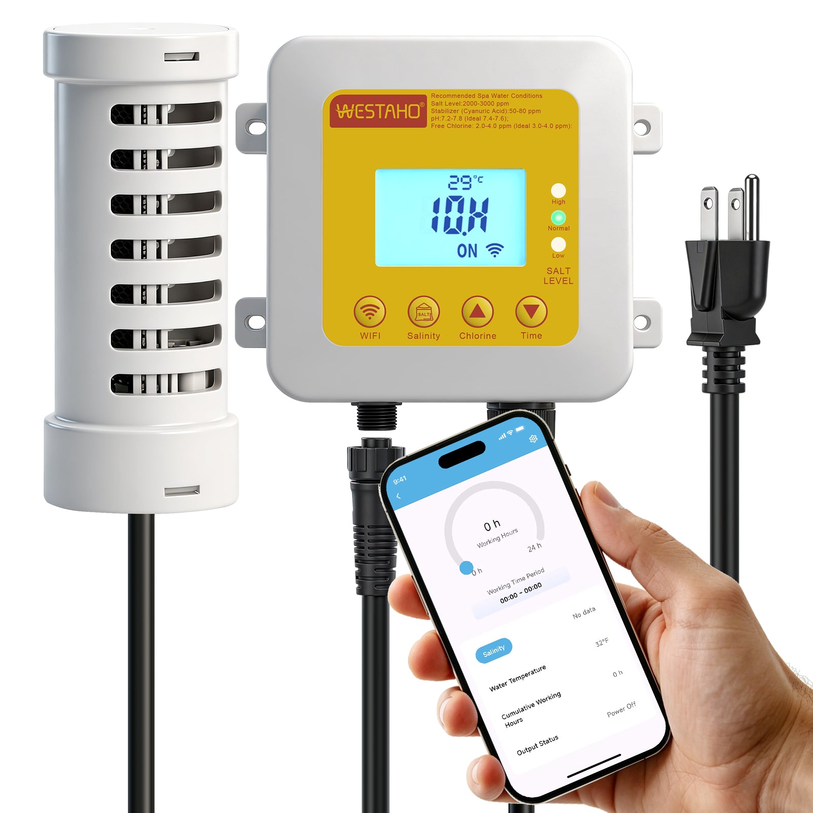 WiFi Salt Chlorine Generator, Westaho Hot Tub Salt Water Conversion Kit with USA Titanium Salt Cell, APP Monitoring & Real-Time Salt Alerts, for Swim Spas Up to 2,200 Gallons