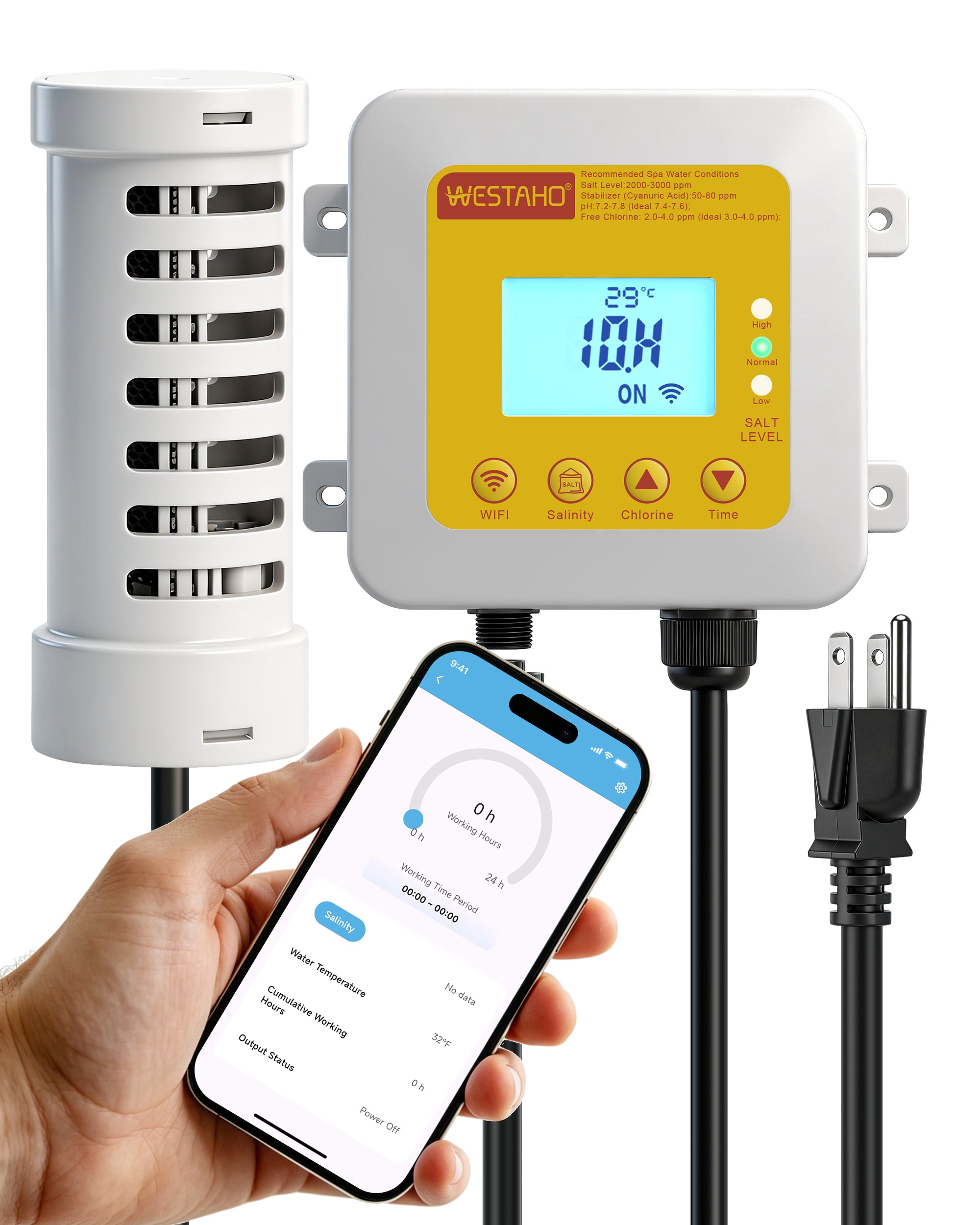 WiFi Salt Chlorine Generator, Westaho Hot Tub Salt Water Conversion Kit with USA Titanium Salt Cell, APP Monitoring & Real-Time Salt Alerts, for Swim Spas Up to 2,200 Gallons