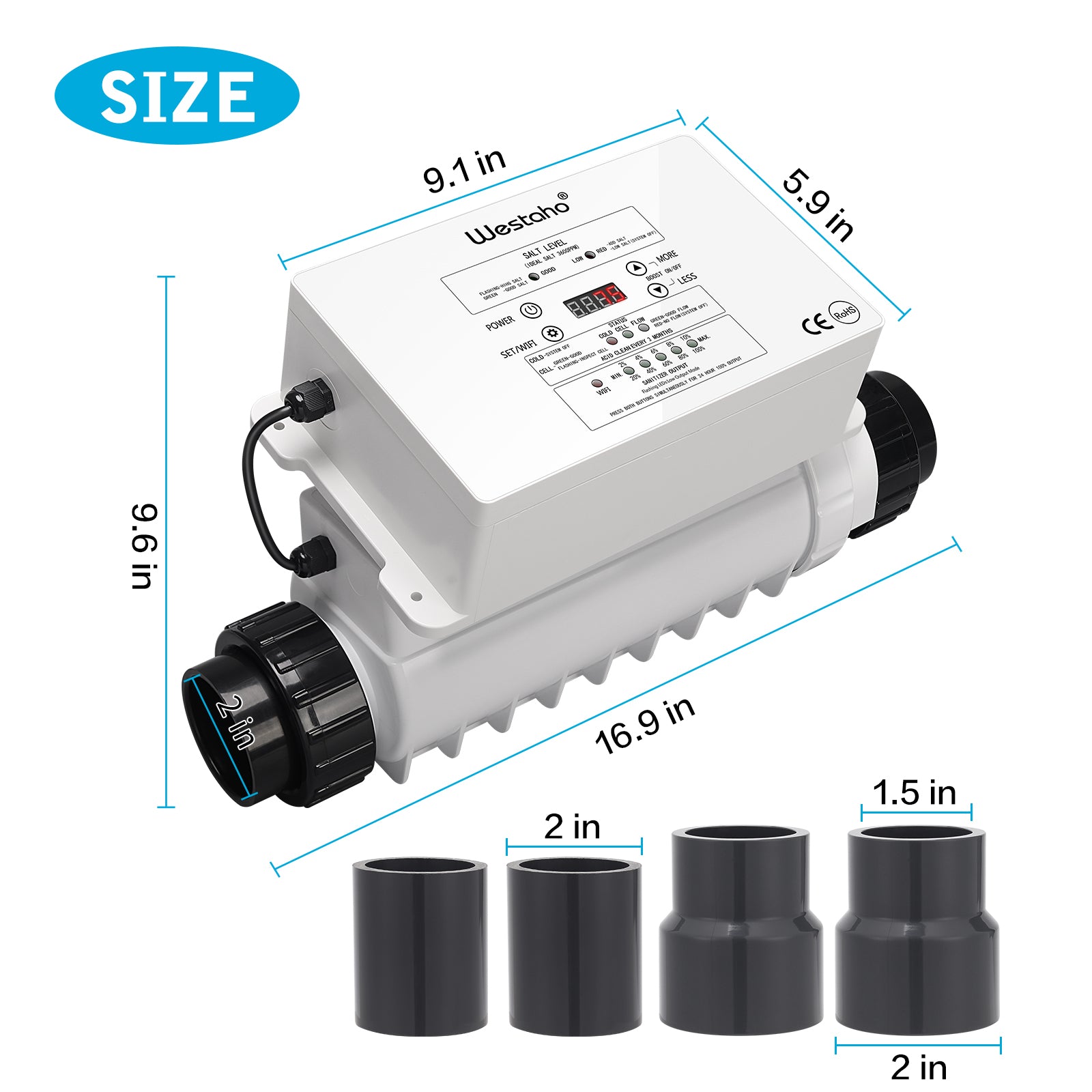 WiFi Salt Chlorine Generator, Westaho Salt Chlorination System with APP Remote Control, USA Titanium Cell, Designed for In-Ground Pools Up to 40,000 Gallons