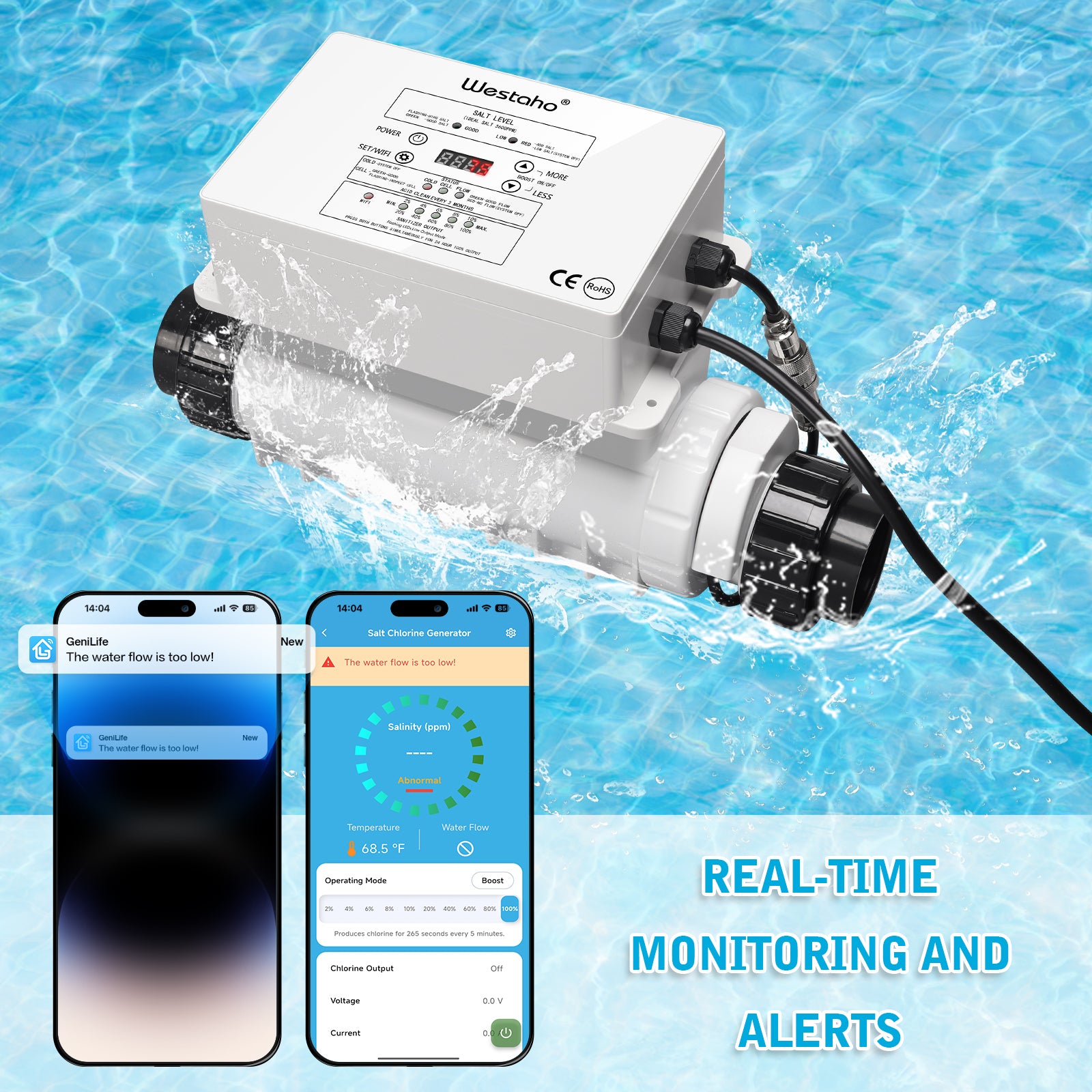 WiFi Salt Chlorine Generator, Westaho Salt Chlorination System with APP Remote Control, USA Titanium Cell, Designed for In-Ground Pools Up to 40,000 Gallons