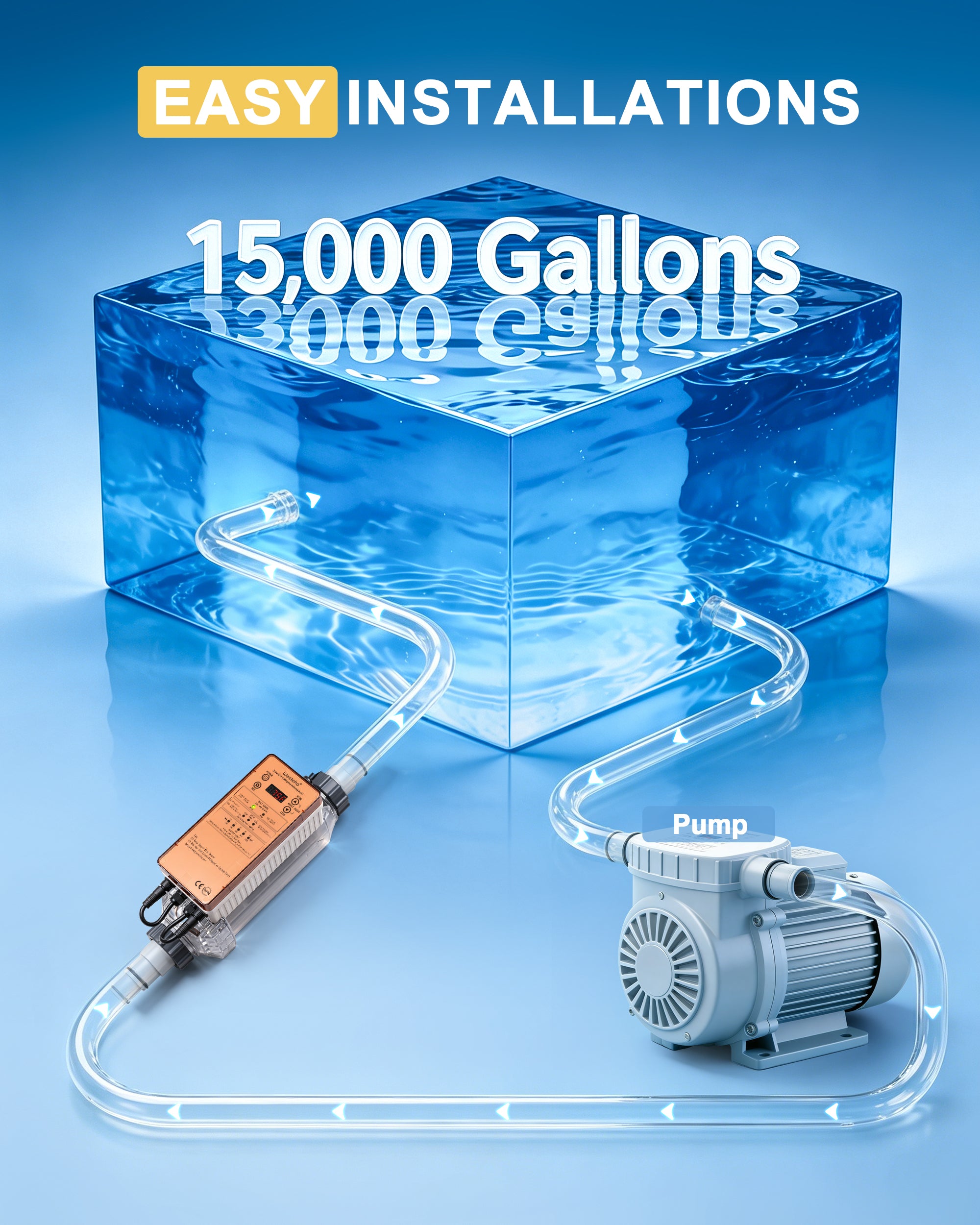 15,000 Gallons Westaho Salt Chlorine Generator with USA Titanium Cell & Waterproof Control Panel, for Above Ground Pools, Compatible with Intex Pool