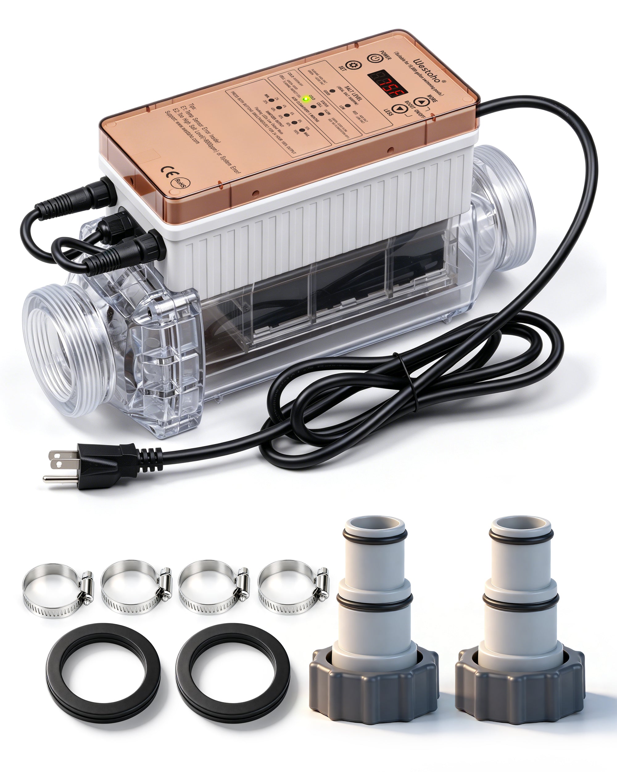 15,000 Gallons Westaho Salt Chlorine Generator with USA Titanium Cell & Waterproof Control Panel, for Above Ground Pools, Compatible with Intex Pool