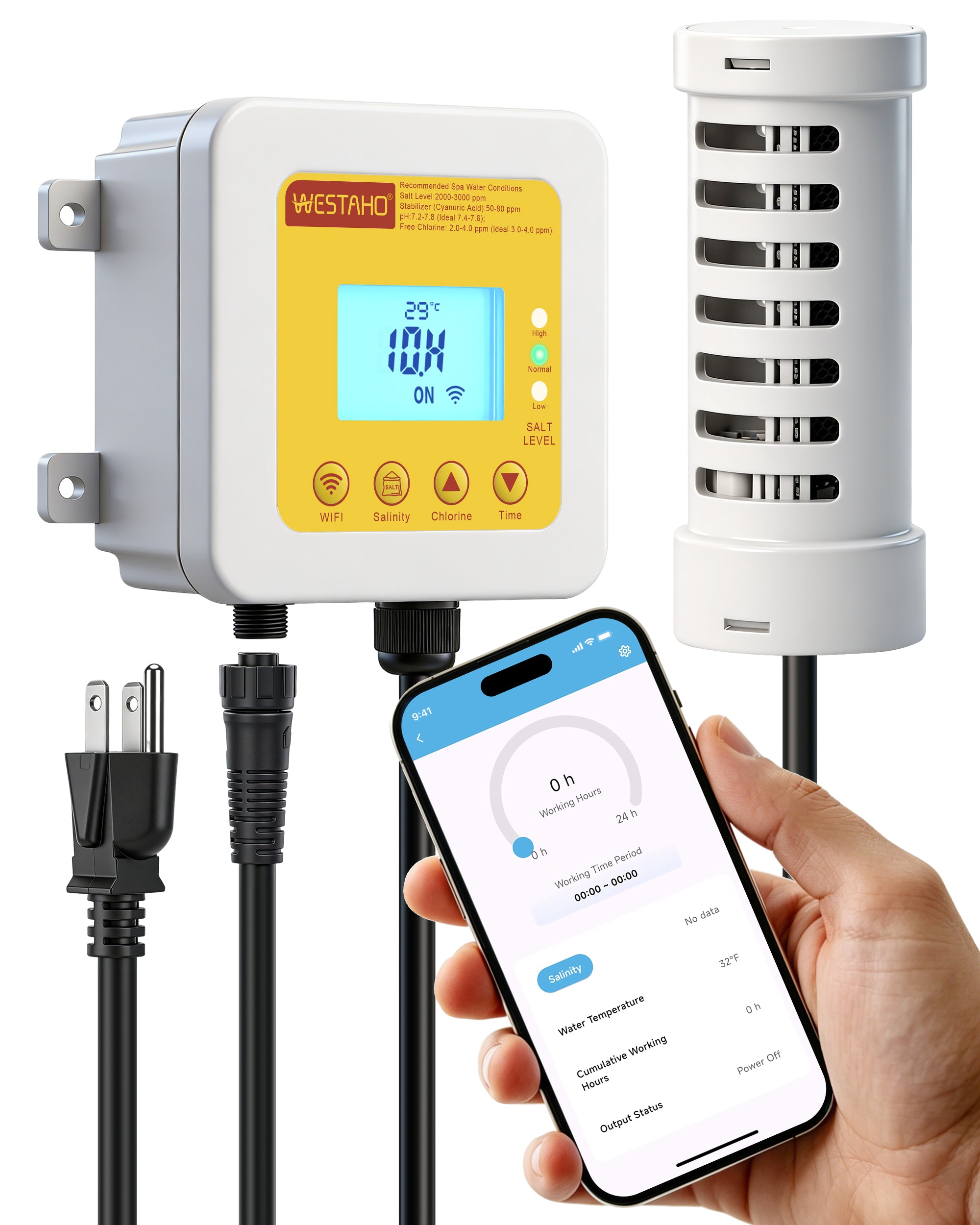 WiFi Salt Chlorine Generator, Westaho Hot Tub Salt Water Conversion Kit with USA Titanium Salt Cell, APP Monitoring & Real-Time Salt Alerts, for Swim Spas Up to 2,200 Gallons