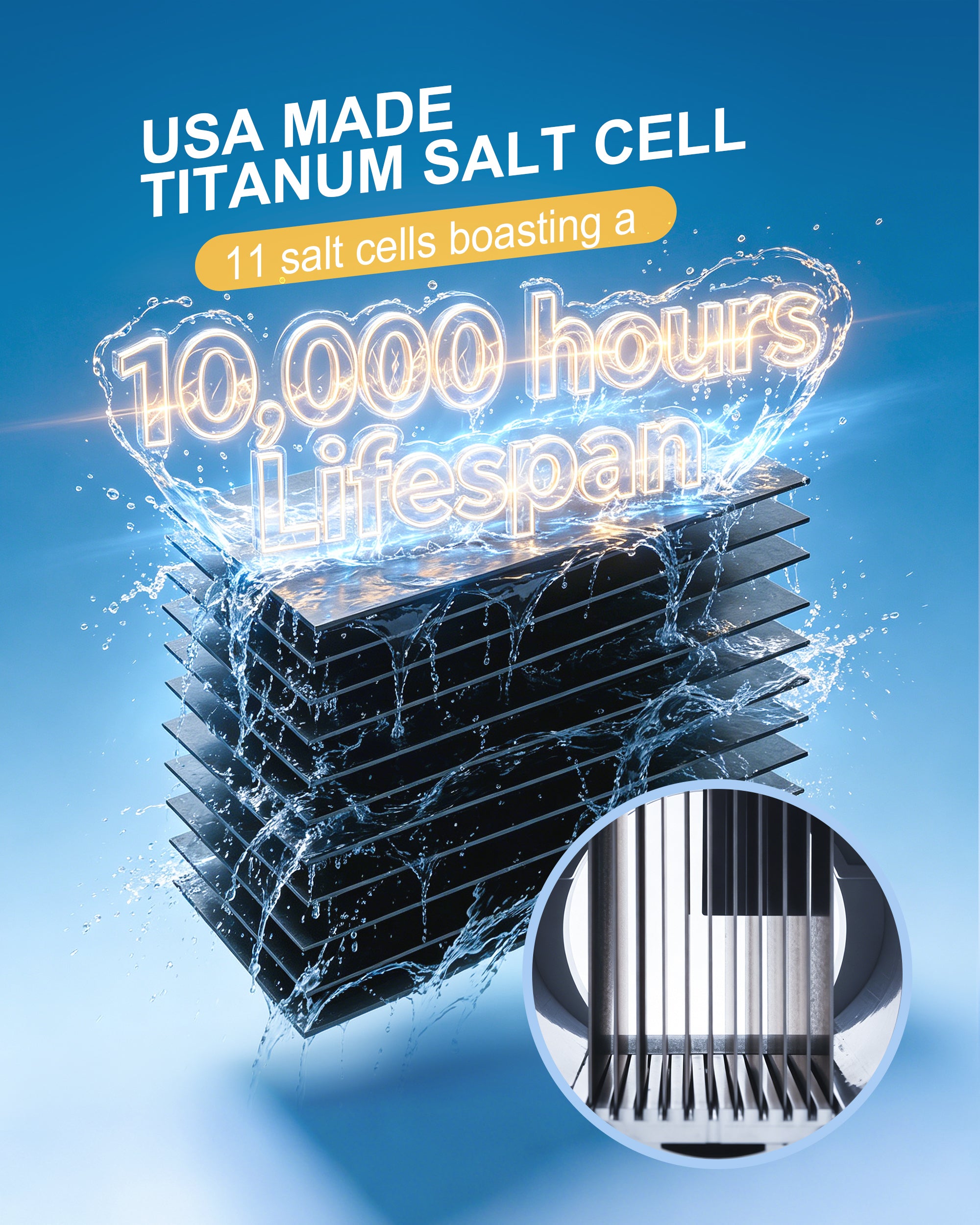 40,000 Gallons Salt Chlorine Generator - Westaho Pool Salt System for Inground Pools, USA Titanium Cell (10,000-Hour Lifespan) & Waterproof Control Panel, Built-in Power Supply, 1.4 lb CL Output