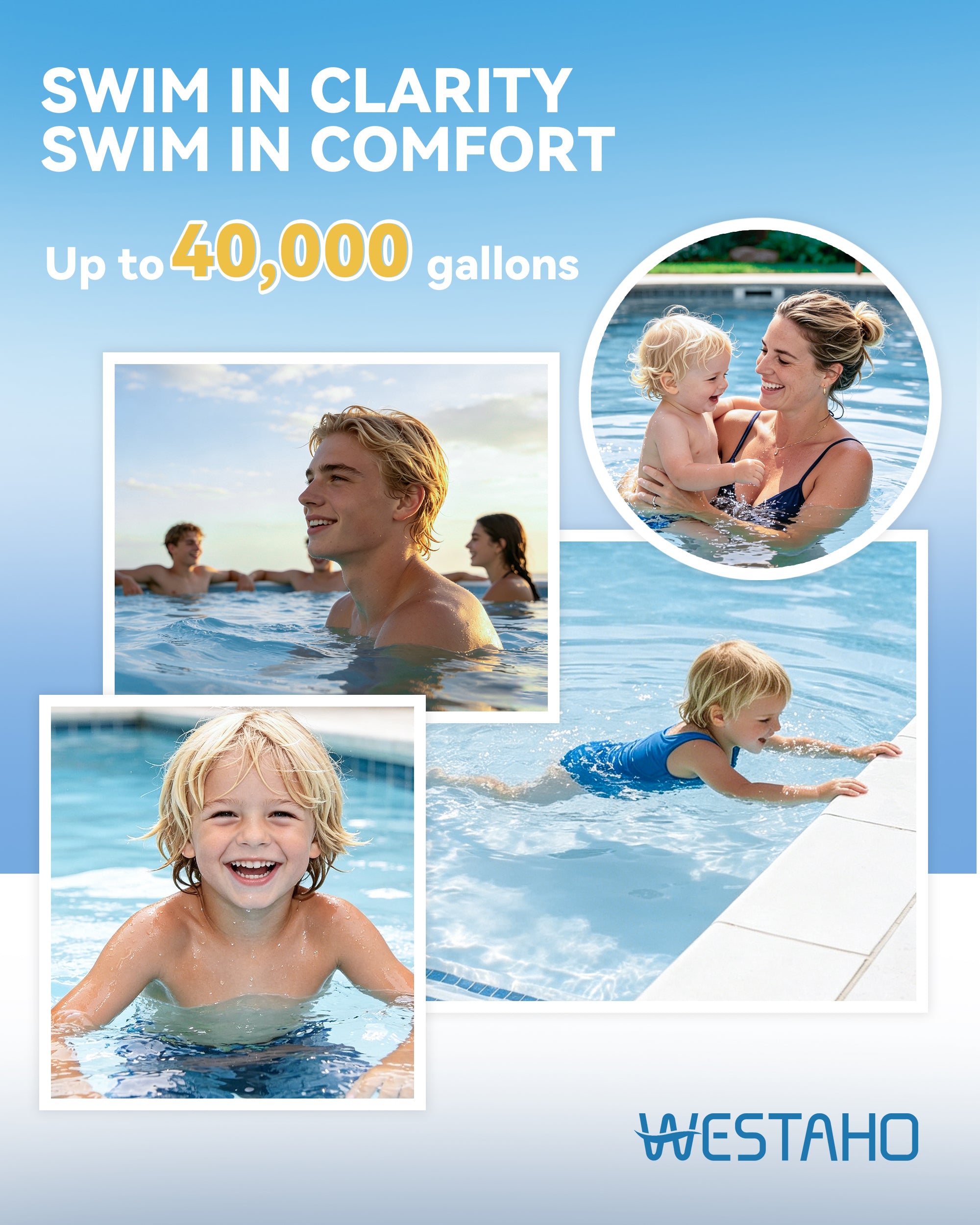 40,000 Gallons Salt Chlorine Generator - Westaho Pool Salt System for Inground Pools, USA Titanium Cell (10,000-Hour Lifespan) & Waterproof Control Panel, Built-in Power Supply, 1.4 lb CL Output