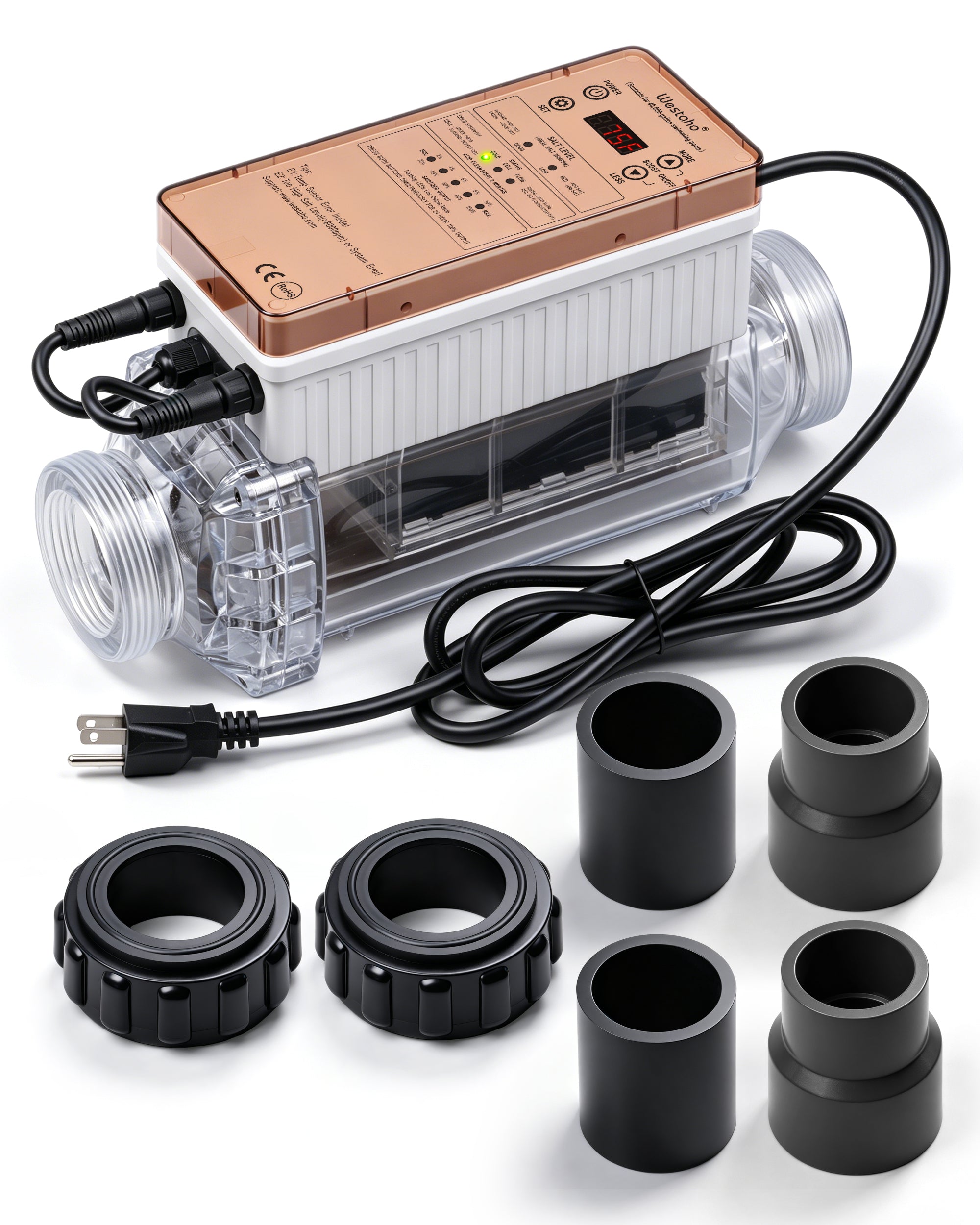 40,000 Gallons Salt Chlorine Generator - Westaho Pool Salt System for Inground Pools, USA Titanium Cell (10,000-Hour Lifespan) & Waterproof Control Panel, Built-in Power Supply, 1.4 lb CL Output