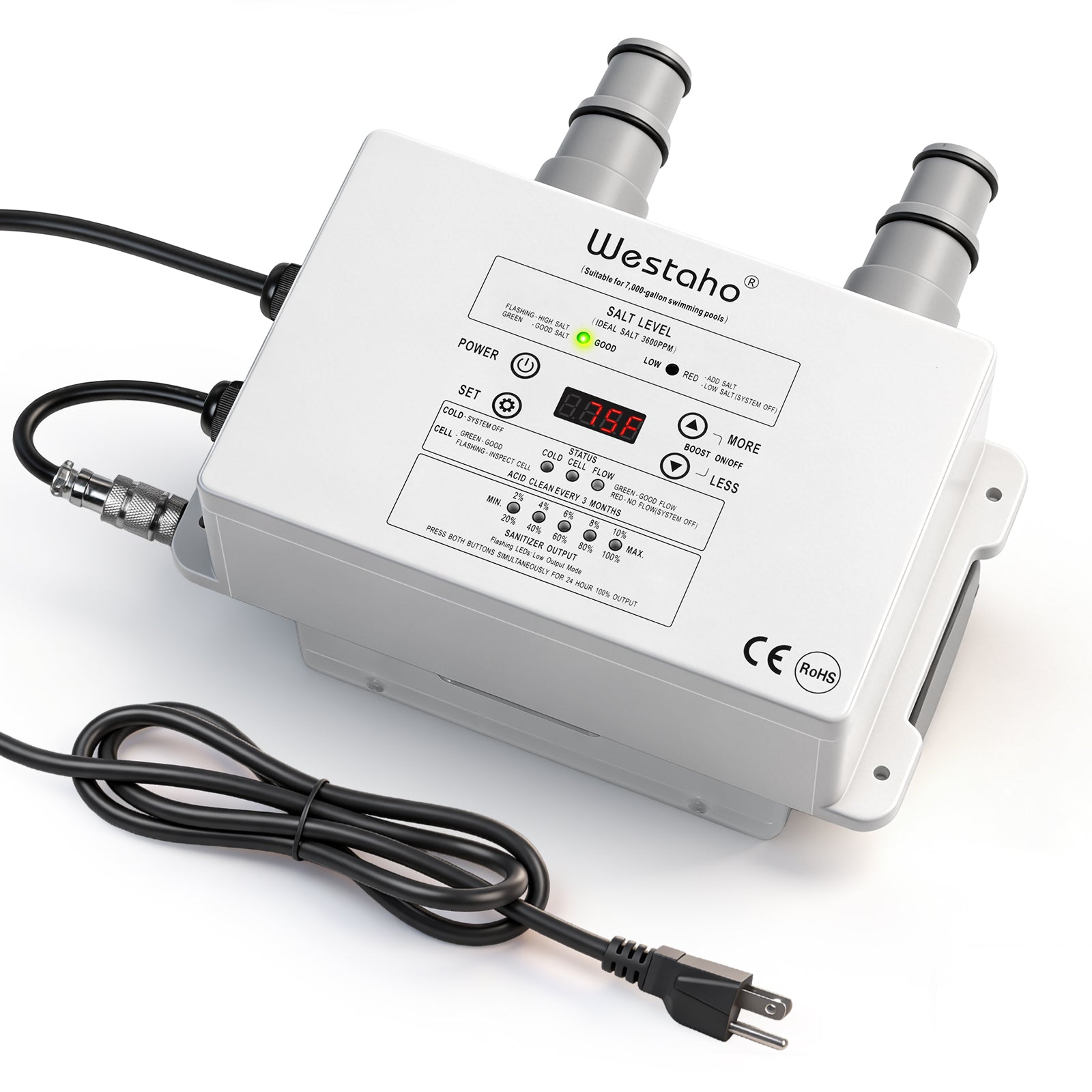 Salt Chlorine Generator, Westaho Salt Water Pool Chlorinator System with USA-Made Titanium Cells, Up to 7,000 Gallons Pools, Compatible with Intex Pools, No Sudden Shutdowns from Minor Salt Changes