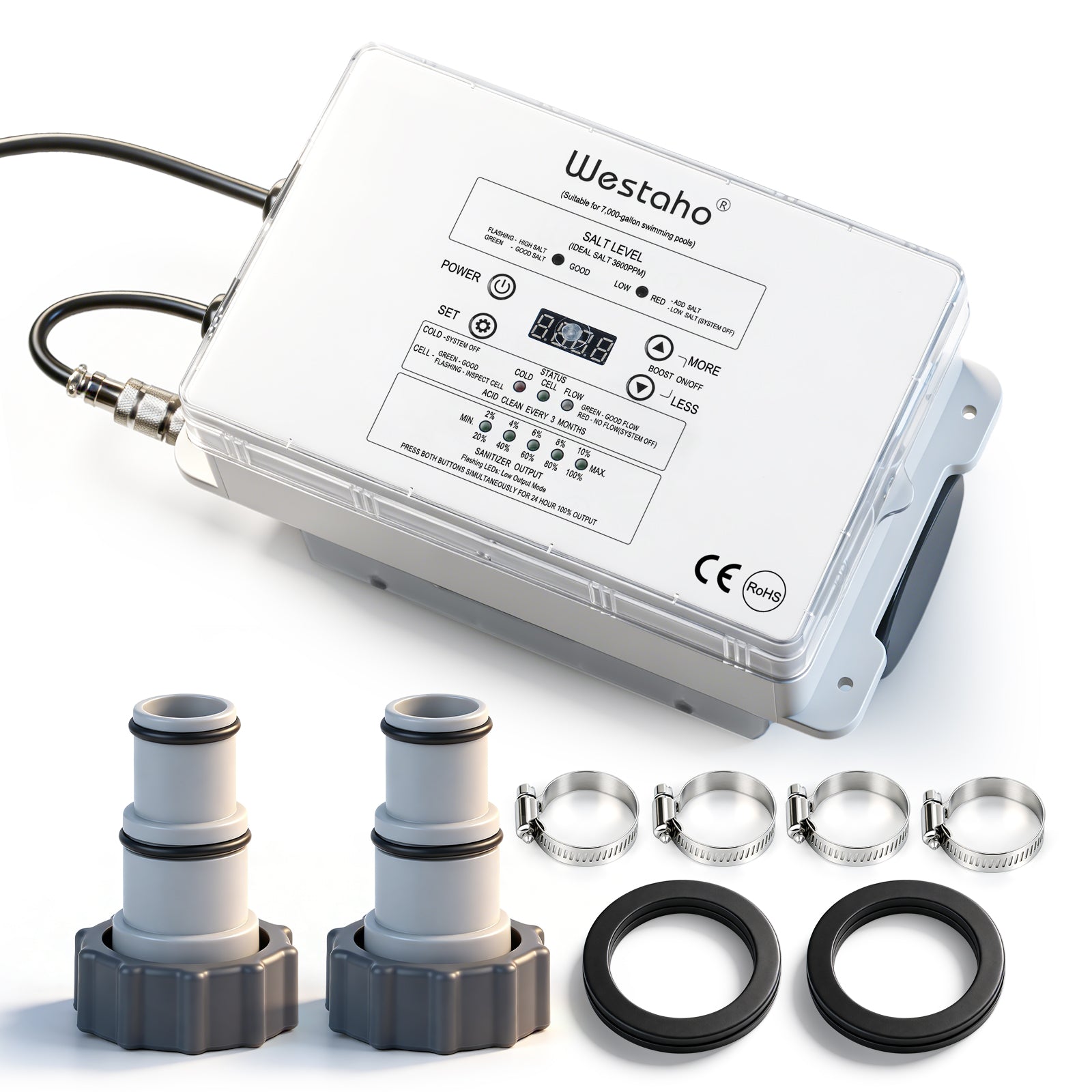 Salt Chlorine Generator, Westaho Salt Water Pool Chlorinator System with USA-Made Titanium Cells, Up to 7,000 Gallons Pools, Compatible with Intex Pools, No Sudden Shutdowns from Minor Salt Changes