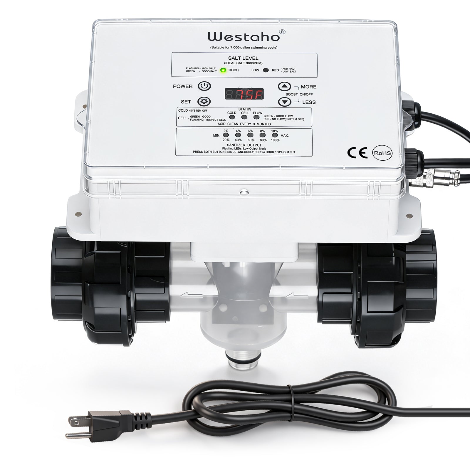 Saltwater Pool System, Westaho Salt Chlorine Generator with USA Titanium Cell & Waterproof Control Panel, for Inground Pools up to 15,000 Gallons, No Sudden Shutdowns from Minor Salt Changes