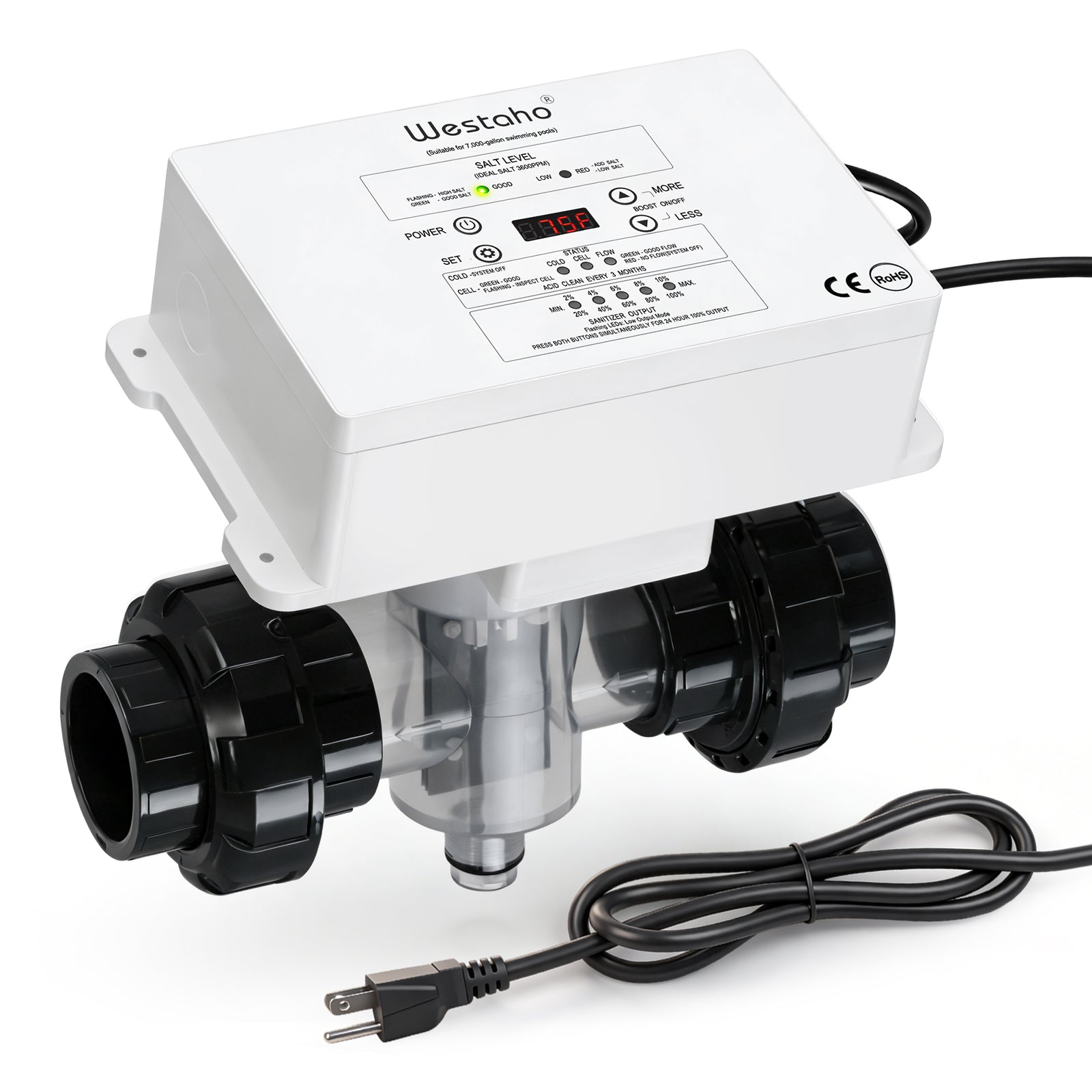Saltwater Pool System, Westaho Salt Chlorine Generator with USA Titanium Cell & Waterproof Control Panel, for Inground Pools up to 15,000 Gallons, No Sudden Shutdowns from Minor Salt Changes