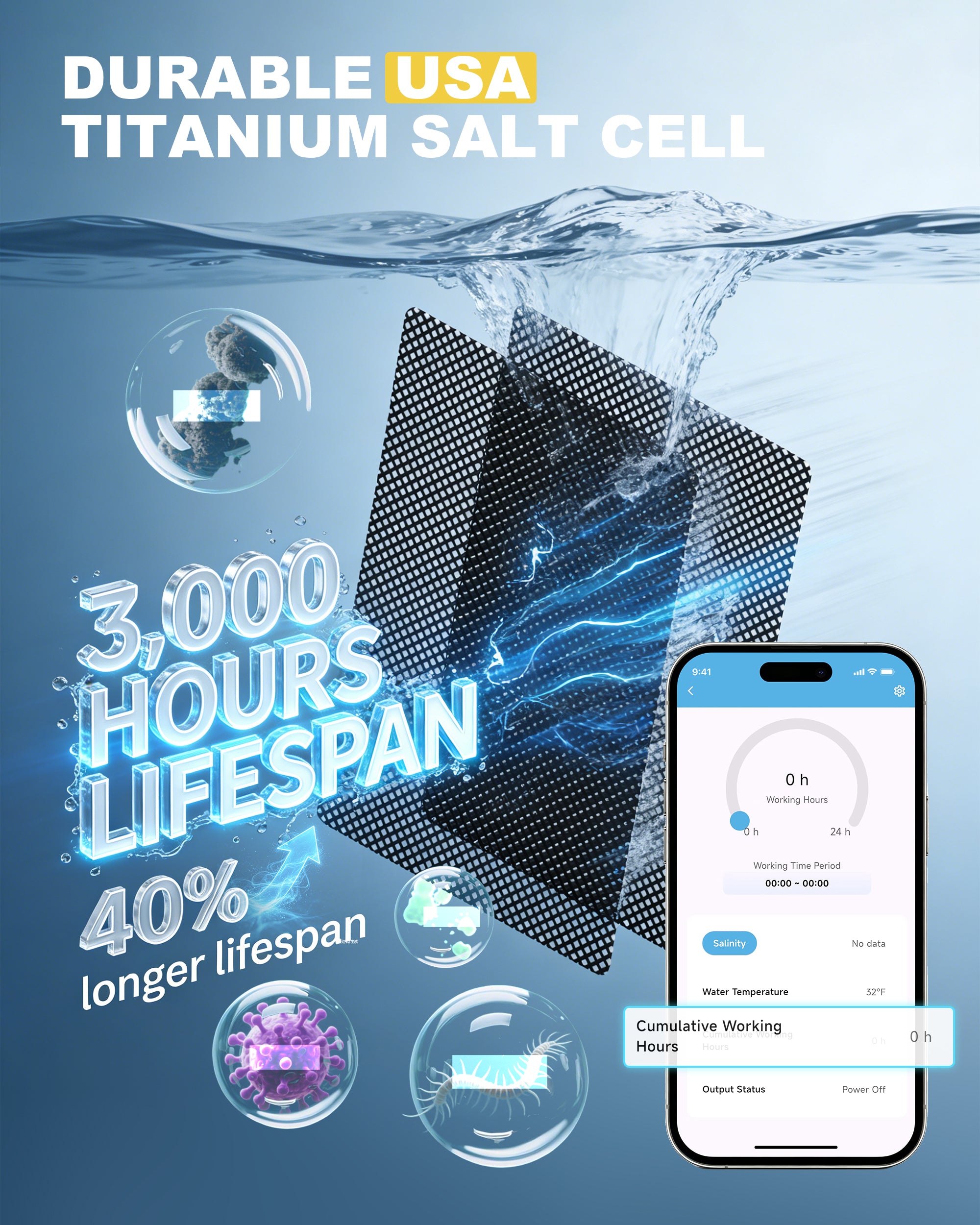WiFi Salt Chlorine Generator, Westaho Hot Tub Salt Water Conversion Kit with USA Titanium Salt Cell, APP Monitoring & Real-Time Salt Alerts, for Swim Spas Up to 2,200 Gallons