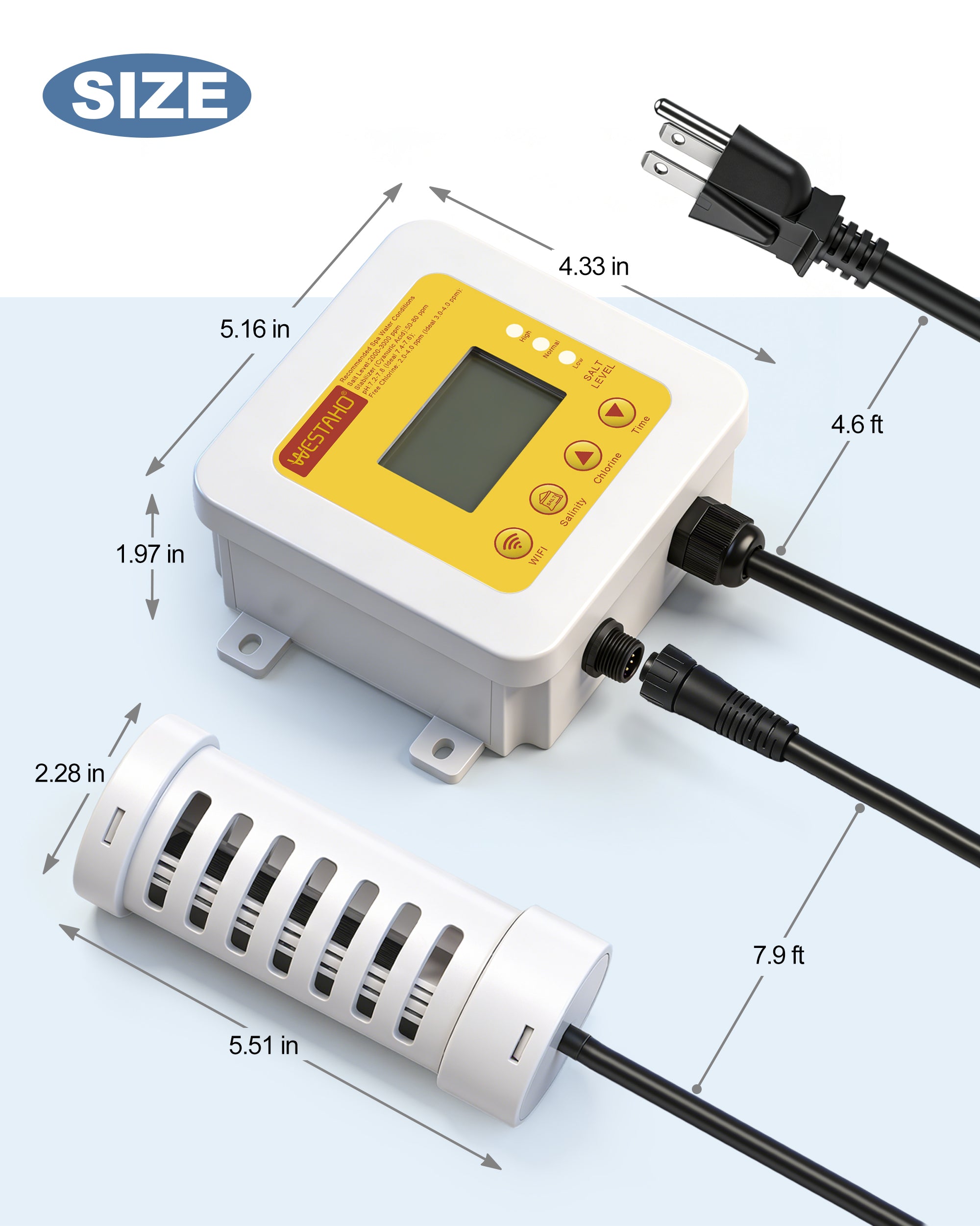 WiFi Salt Chlorine Generator, Westaho Hot Tub Salt Water Conversion Kit with USA Titanium Salt Cell, APP Monitoring & Real-Time Salt Alerts, for Swim Spas Up to 2,200 Gallons